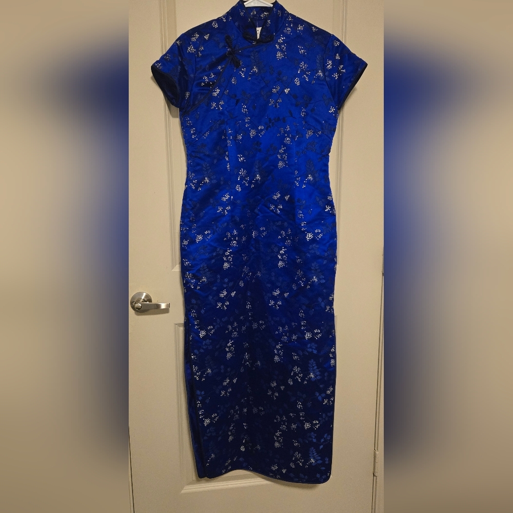 Chinese Royal Blue Floral Dress